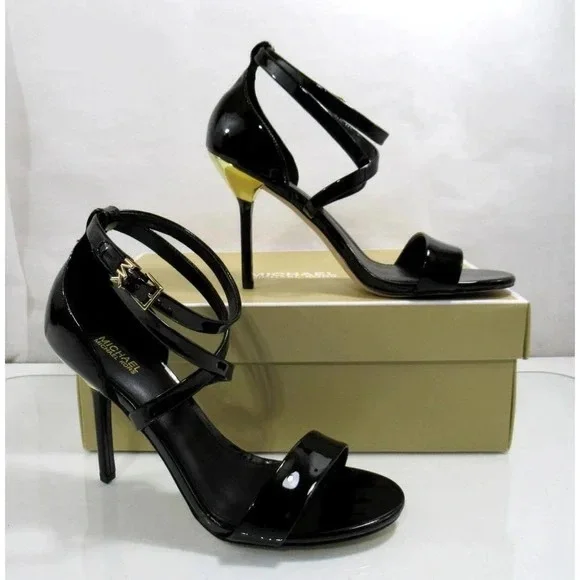 Michael Kors Black Patent Faux Leather Astrid Sandal with Box, Women’s Size 5.